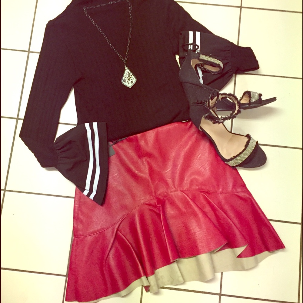 Faux Red leather look skirt! ADORABLE